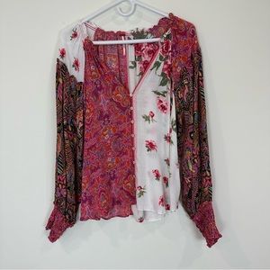Free People Gemini Patchwork Blouse Pink Vintage Combo Size Small NWT